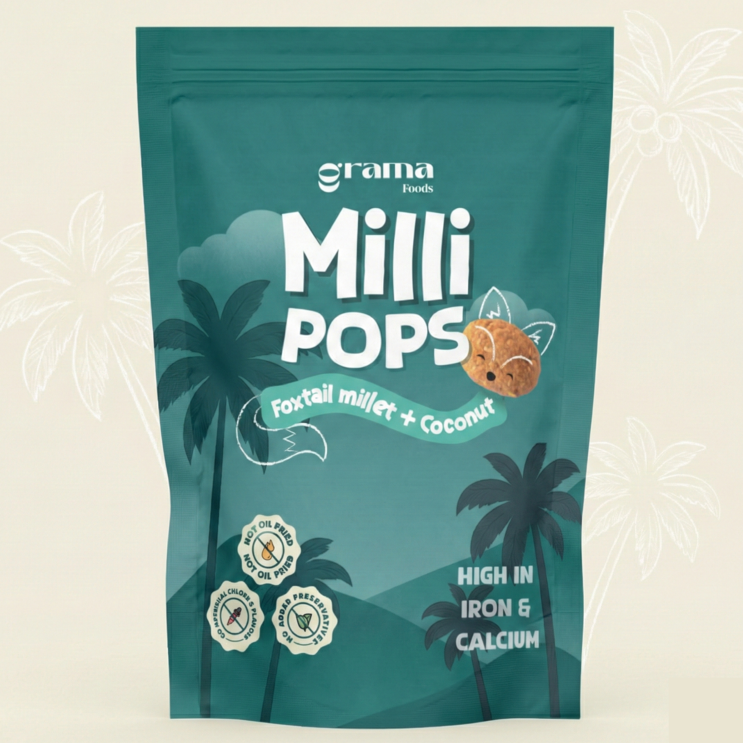 Coconut Milli Pops - little crunchy pops made with mix of foxtail millet, coconut, and jaggery. Perfect for tiny snack breaks, healthy snacks. Grama Foods.