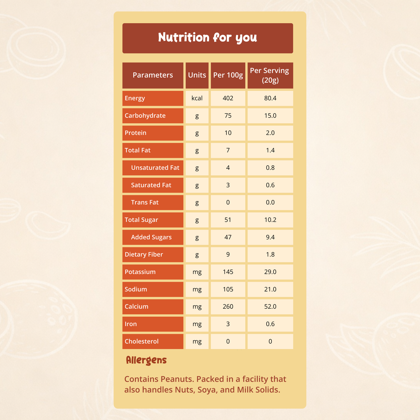 Nutritional Information - Peanut Milli Pops - little crunchy pops made with mix of finger millet, peanut, and jaggery. Perfect for tiny snack breaks, healthy snacks. Grama Foods.